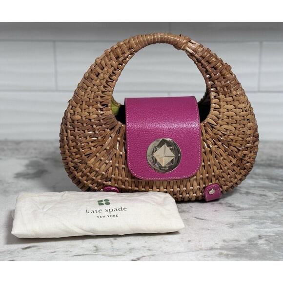 Kate Spade Pink Leather Wicker Straw Handbag Purse